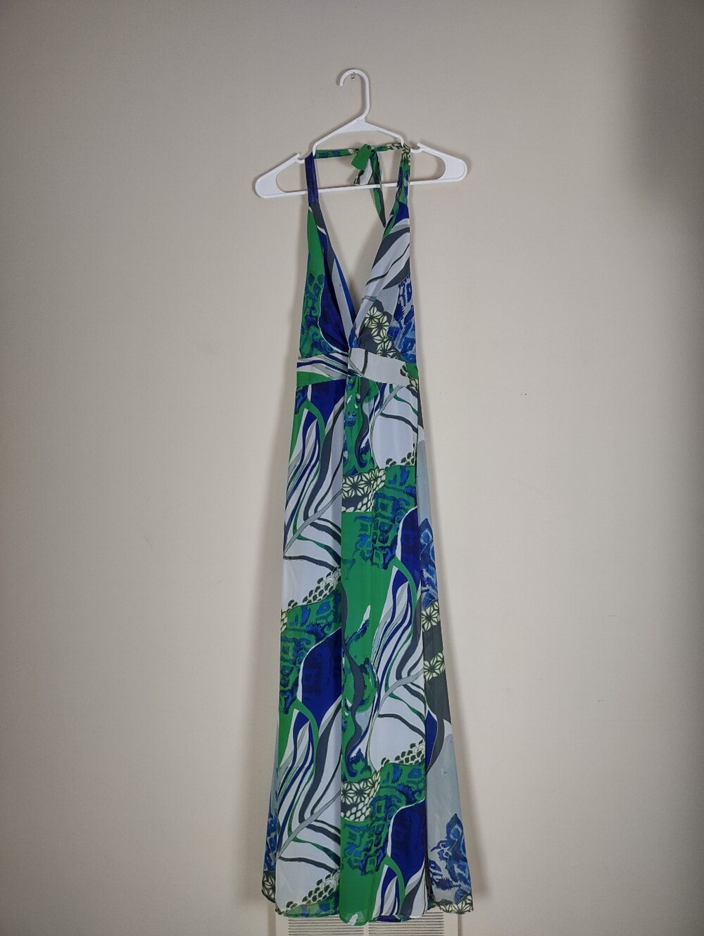 NWT Ricki's Halter Maxi Dress Size 8 Blue Green Abstract Print Summer Dress